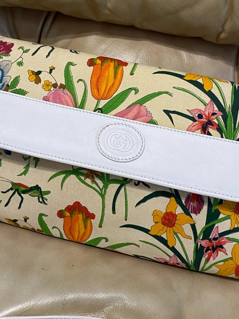 SALE Gucci Large Vintage Flora Shoulder Bag COA Floral Canvas Leather Clutch - Picture 3 of 15